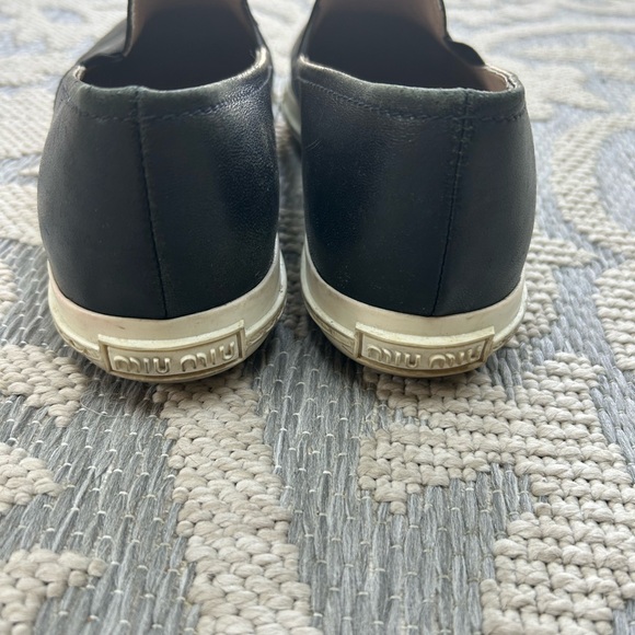 Miu Miu Black Leather Loafers with Silver Toe Caps - Picture 4 of 6